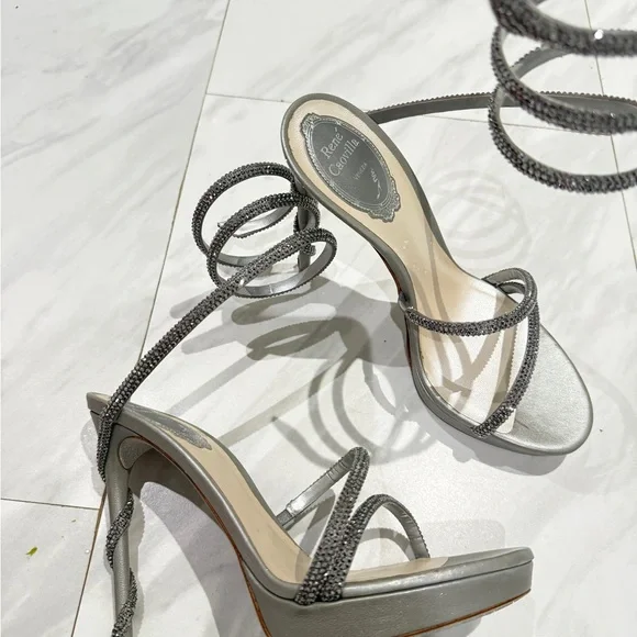 Rene Caovilla Shimmering Silver Spiral Heels - Picture 5 of 6